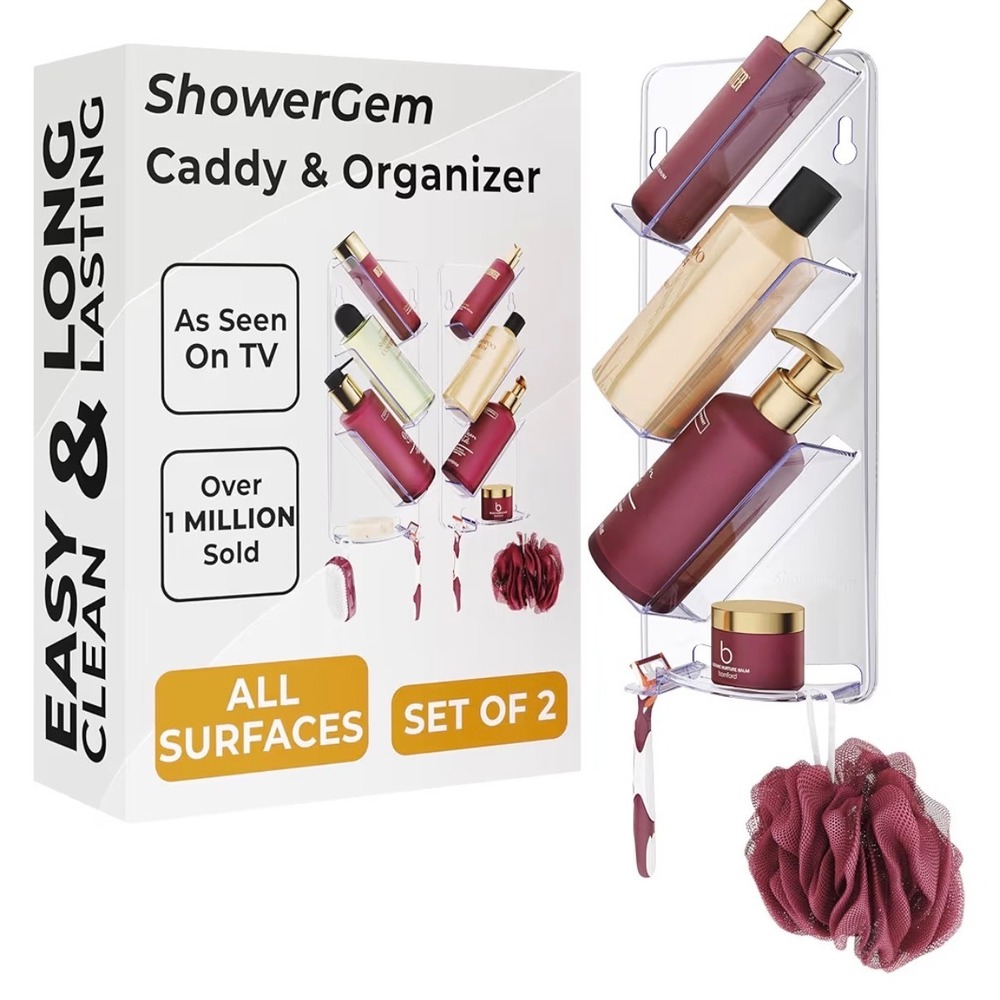 ShowerGem Caddy and Organizer Set of 2 Clear Bathroom Shower Storage Rack New